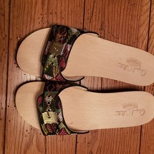 DR. SCHOLL'S WOOD SANDALS W/TAPESTRY